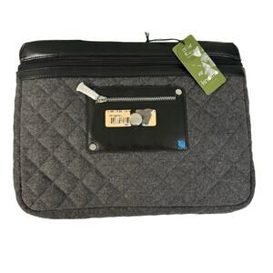 Knomo London Aurora Laptop Case Bag Slim Small PU Felt Quilted Gray Black NWT